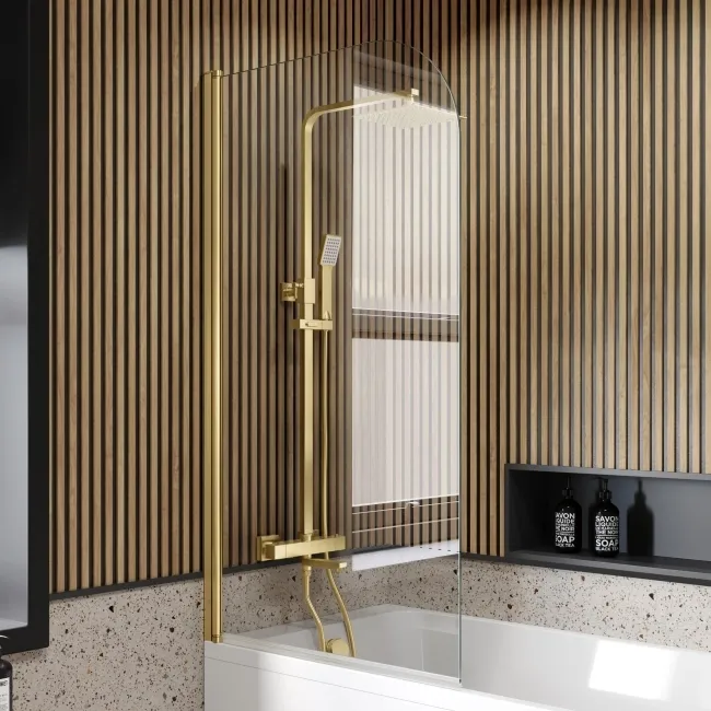 Linz Easy Clean 6mm Brushed Brass Bath Screen - 800mm