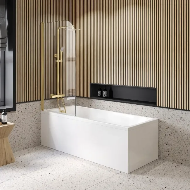 Linz Easy Clean 6mm Brushed Brass Bath Screen - 800mm