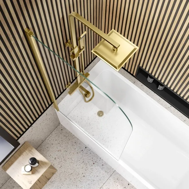 Linz Easy Clean 6mm Brushed Brass Bath Screen - 800mm