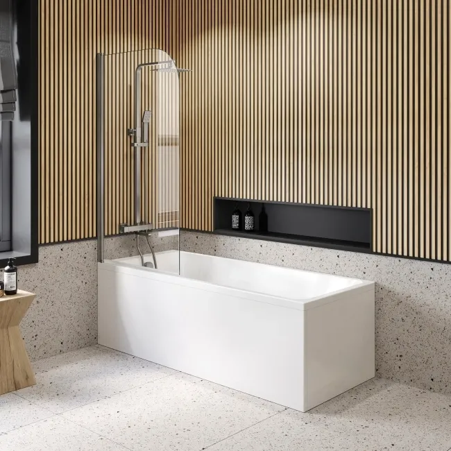 Linz Easy Clean 6mm Brushed Gunmetal Bath Screen - 800mm