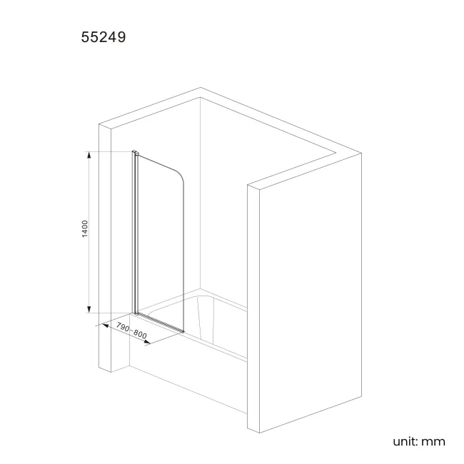 Linz Easy Clean 6mm Brushed Gunmetal Bath Screen - 800mm
