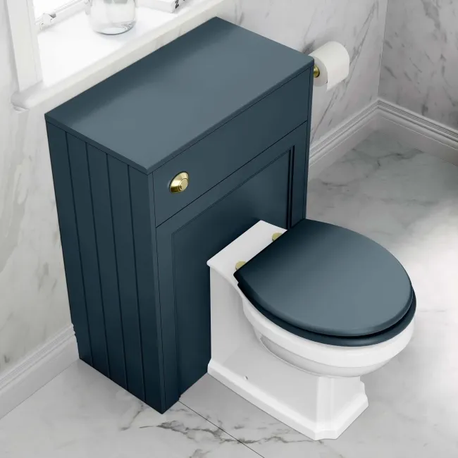 Hudson Traditional Inky Blue Wooden Soft Close Seat with Brushed Brass Hinges