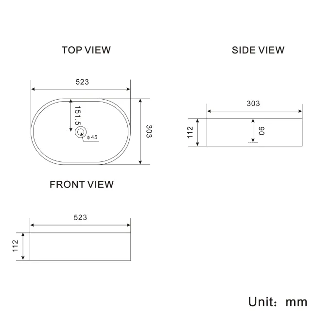 Dakota Oval Counter Top Basin 525mm