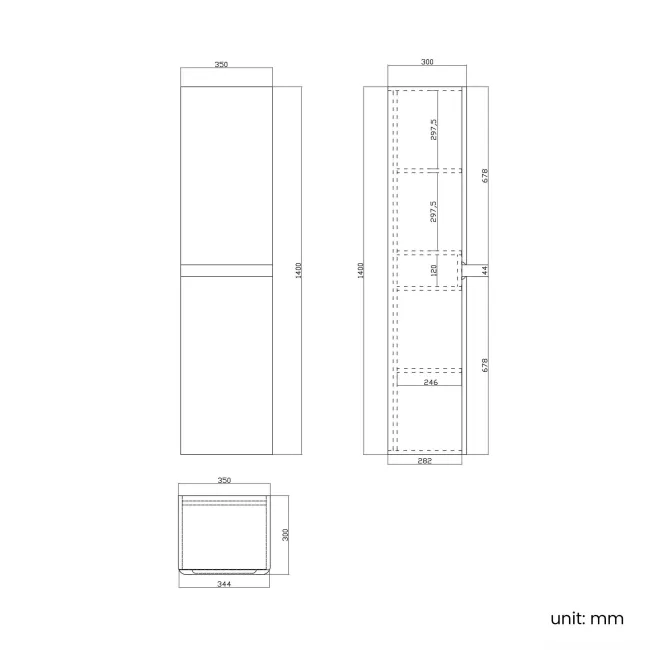 Inky Blue Wall Hung Tall Cabinet 1400x350mm