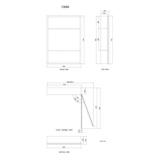 Elena Stainless Steel Mirror Cabinet 700x500mm