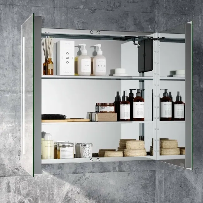 Emielia Battery Operated Illuminated LED Mirror Cabinet 600x600mm