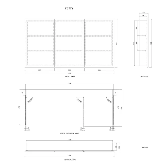 Elena Stainless Steel Mirror Cabinet 650x1200mm