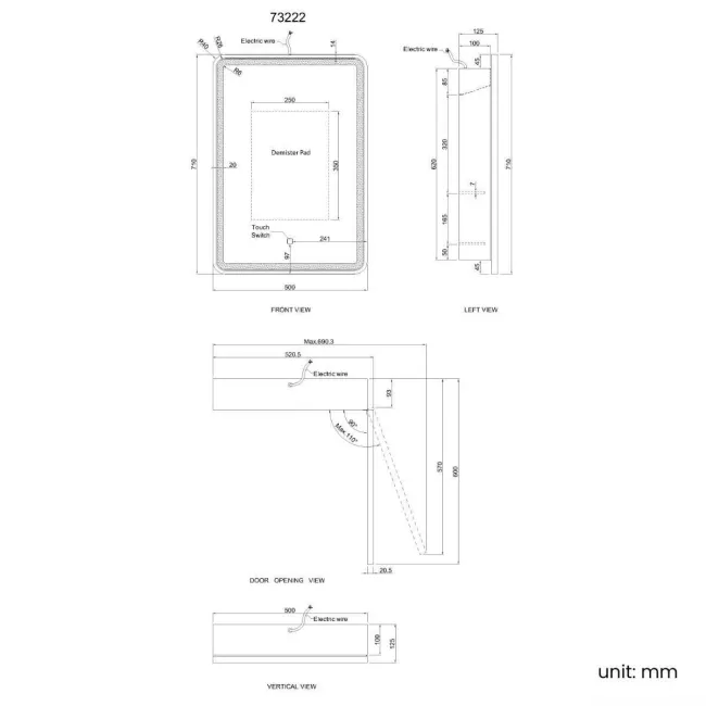 Olivia Black Framed Illuminated LED Mirror Cabinet 710x500mm