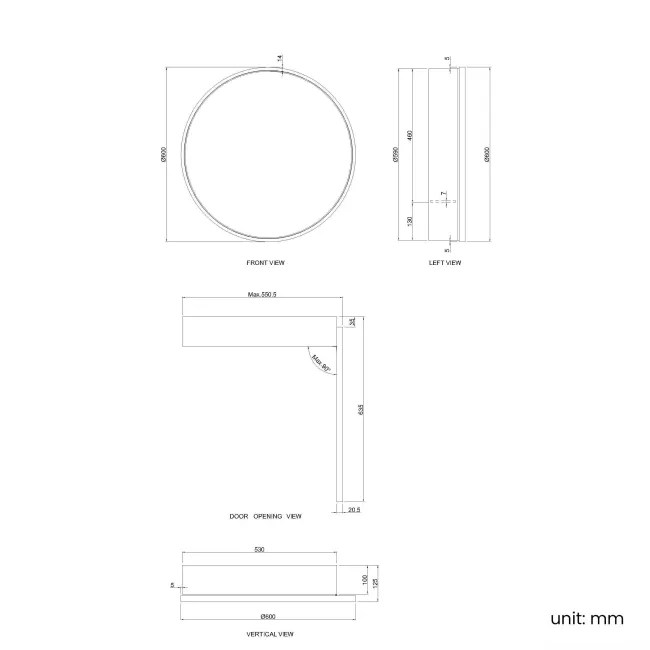 Mollie Black Framed Round Mirror Cabinet 600mm