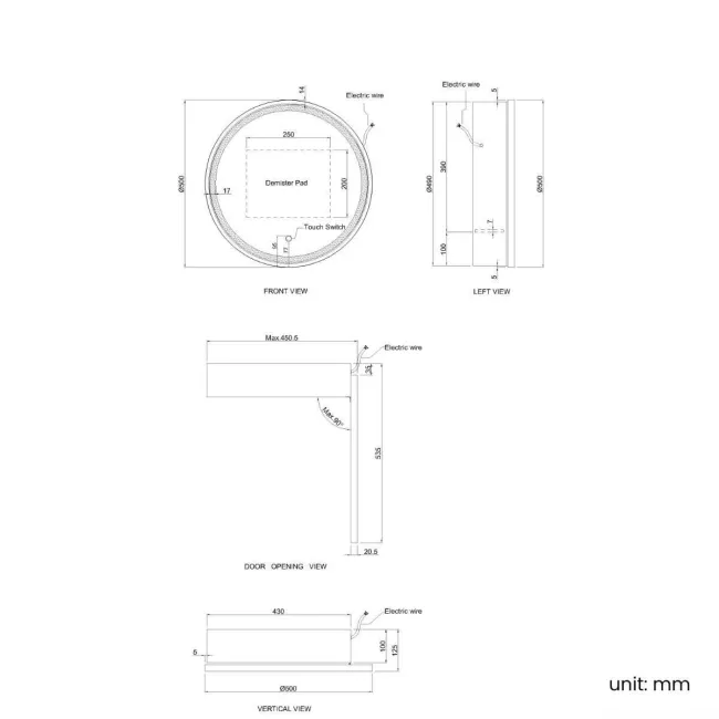 Mollie Black Framed Round Illuminated LED Mirror Cabinet 500mm