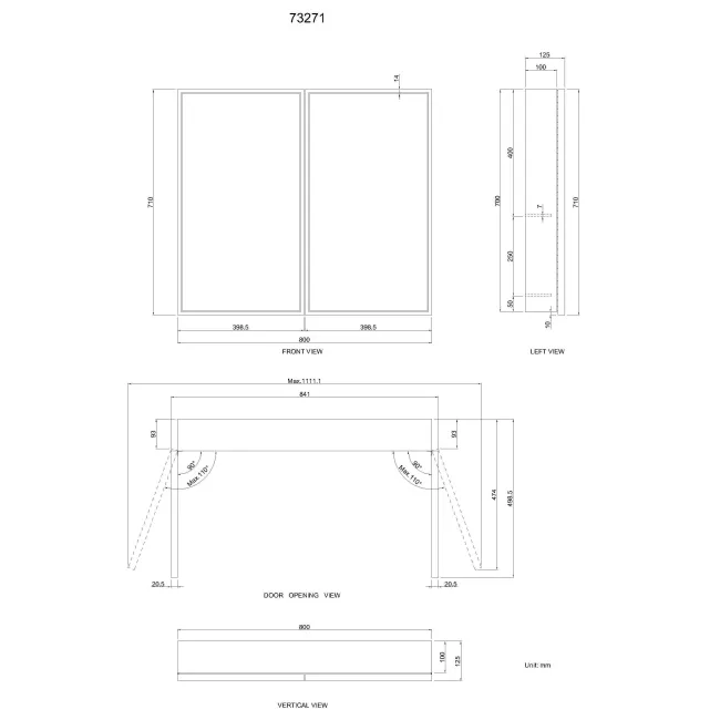 Mia Black Framed Mirror Cabinet 710x800mm
