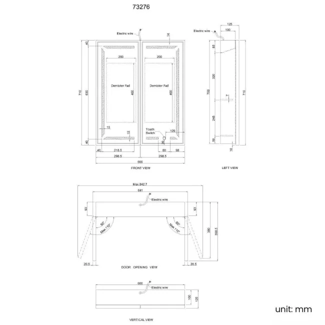 Mia Black Framed Illuminated LED Mirror Cabinet 710x600mm