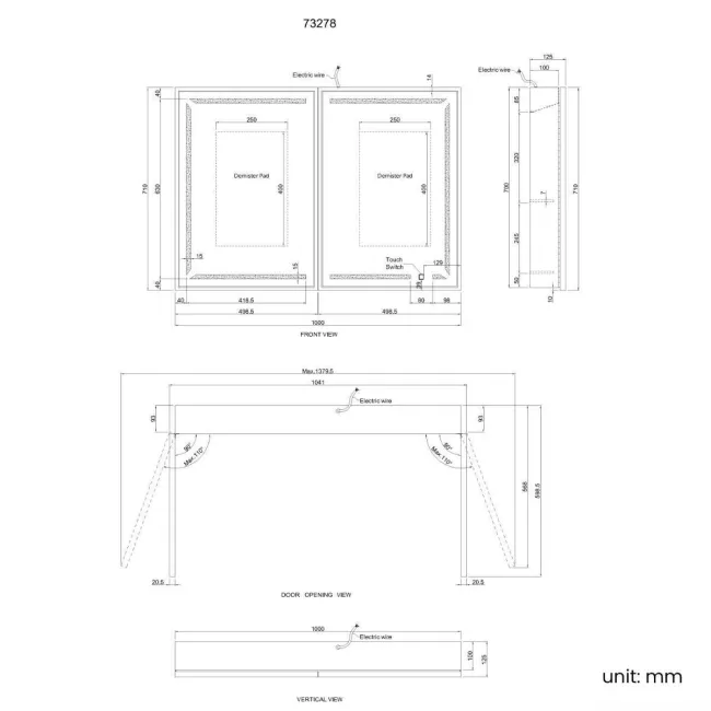 Mia Black Framed Illuminated LED Mirror Cabinet 710x1000mm