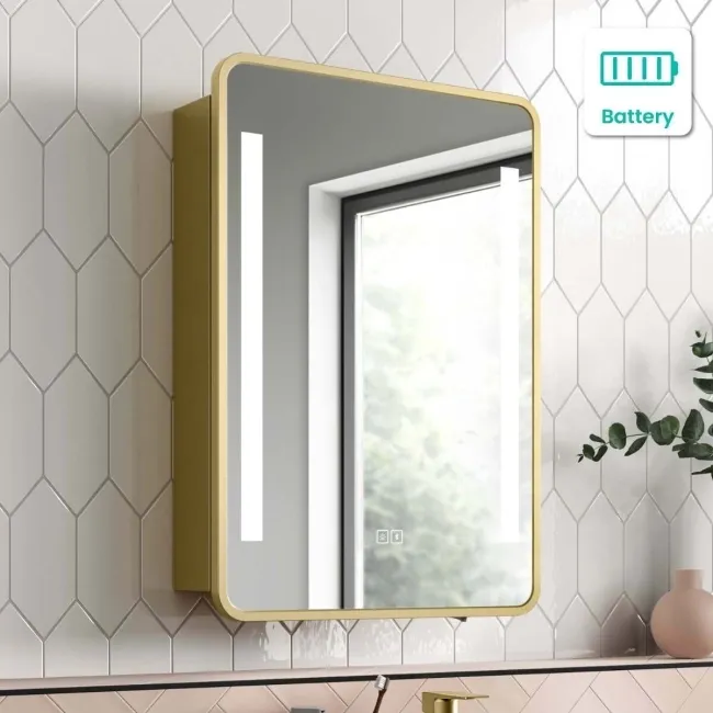 Olivia Battery Operated Matt Brass Illuminated LED Mirror Cabinet 710x500mm