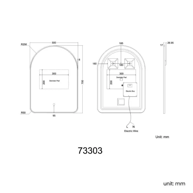 Cassie Brushed Brass Arched Backlit llluminated LED Mirror 700x500mm