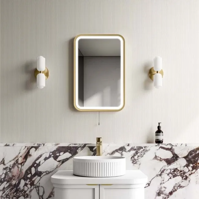Olivia Battery Operated Brushed Brass Illuminated LED Mirror 600x400mm