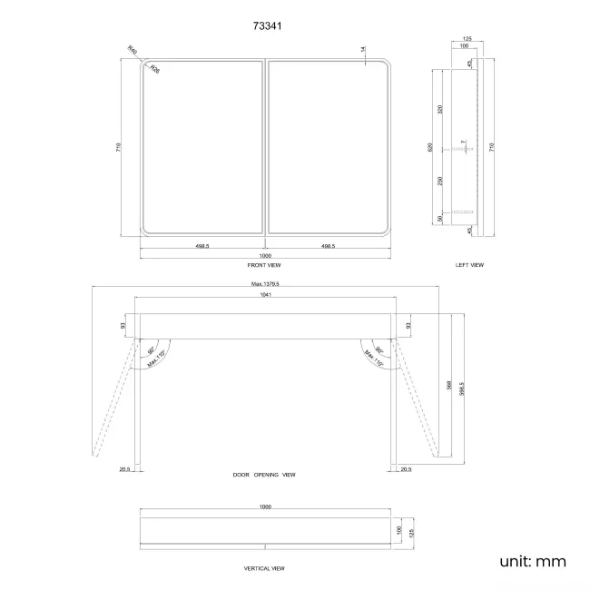 Olivia Black Framed Mirror Cabinet 710x1000mm