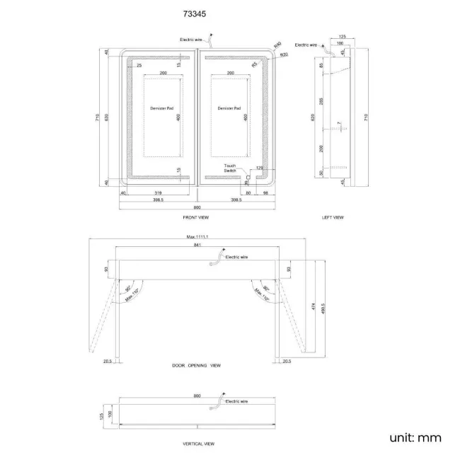 Olivia Black Framed Illuminated LED Mirror Cabinet 710x800mm