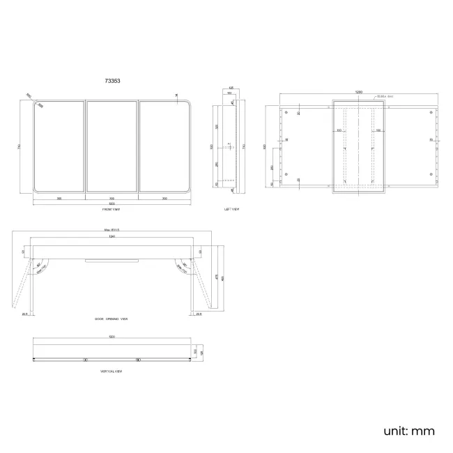 Olivia Matt Brass Mirror Cabinet 710x1200mm
