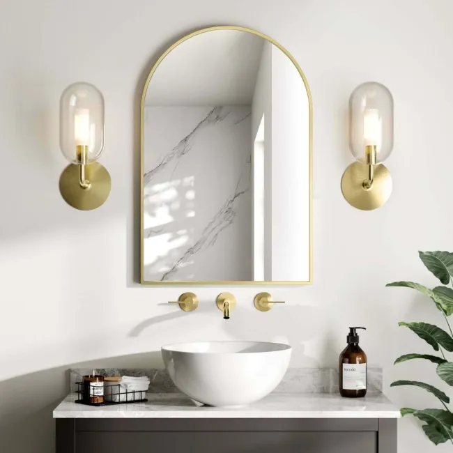 Essence Brushed Brass Arched Bathroom Mirror 750x500mm
