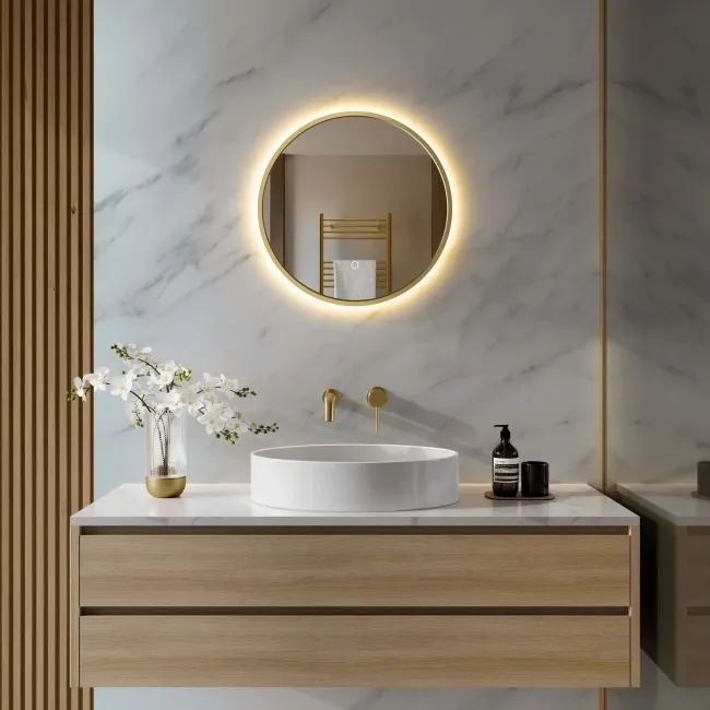Delilah Brushed Brass Round Backlit Illuminated LED Mirror 500mm