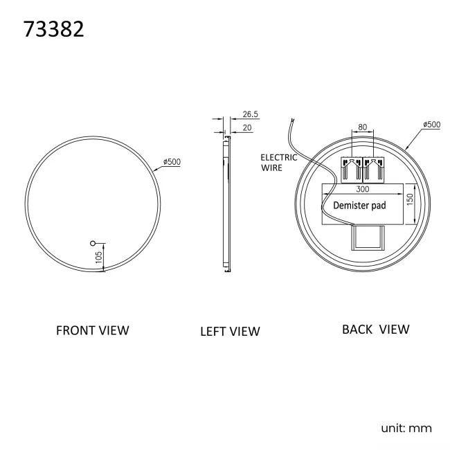 Delilah Brushed Brass Round Backlit Illuminated LED Mirror 500mm