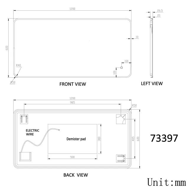 Mila Brushed Brass Backlit llluminated LED Mirror 600x1200mm
