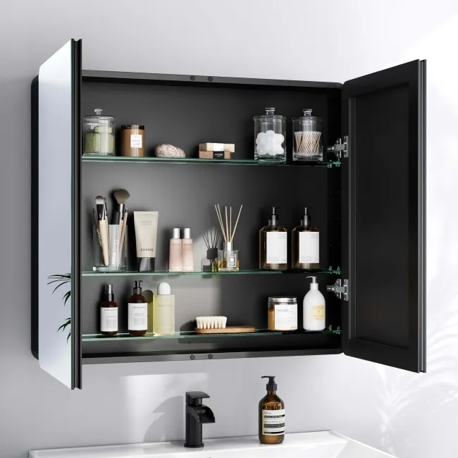 Aurora Matt Black Mirror Cabinet 700x800mm