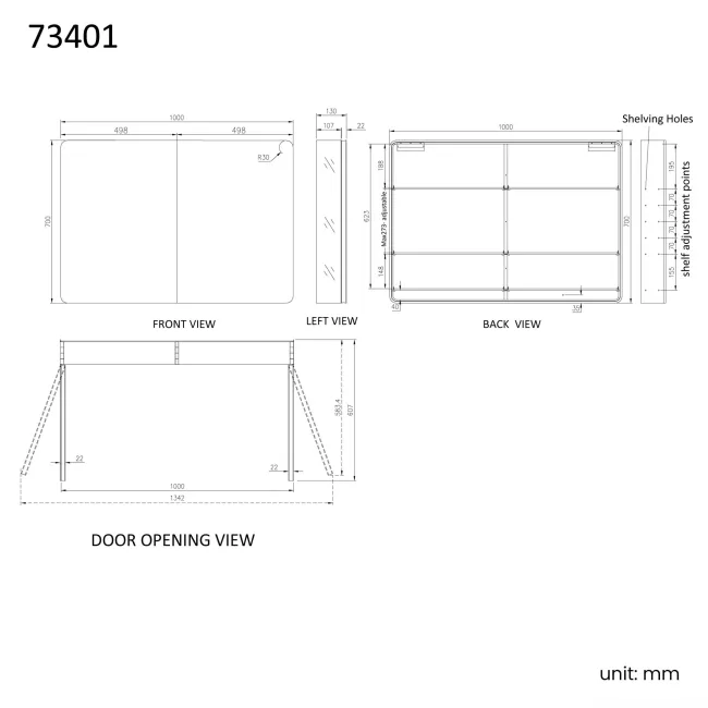 Aurora Matt Black Mirror Cabinet 700x1000mm