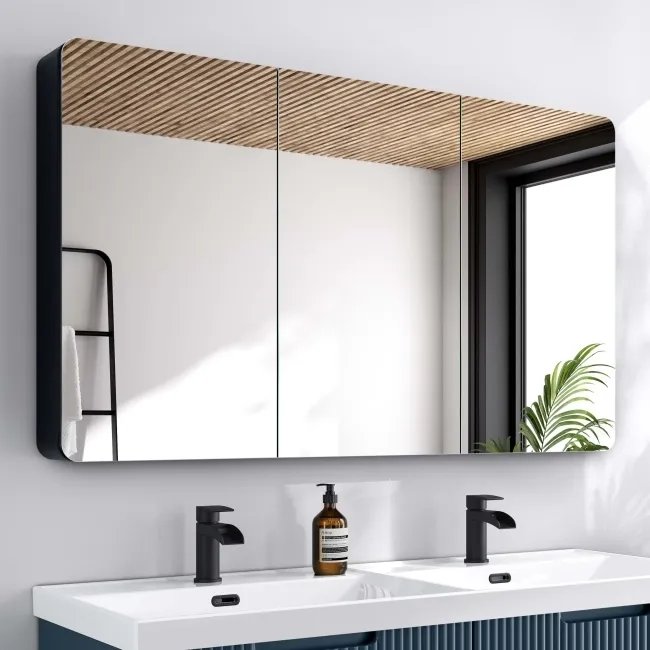 Aurora Matt Black Mirror Cabinet 700x1200mm