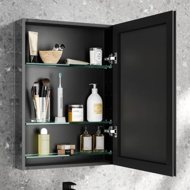 Esme Matt Black Recessed Mirror Cabinet 700x500mm