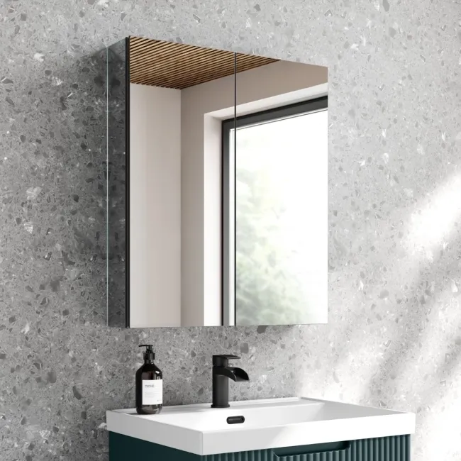 Esme Matt Black Recessed Mirror Cabinet 700x600mm