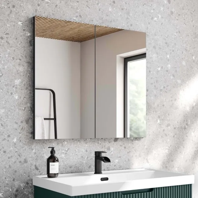 Esme Matt Black Recessed Mirror Cabinet 700x800mm