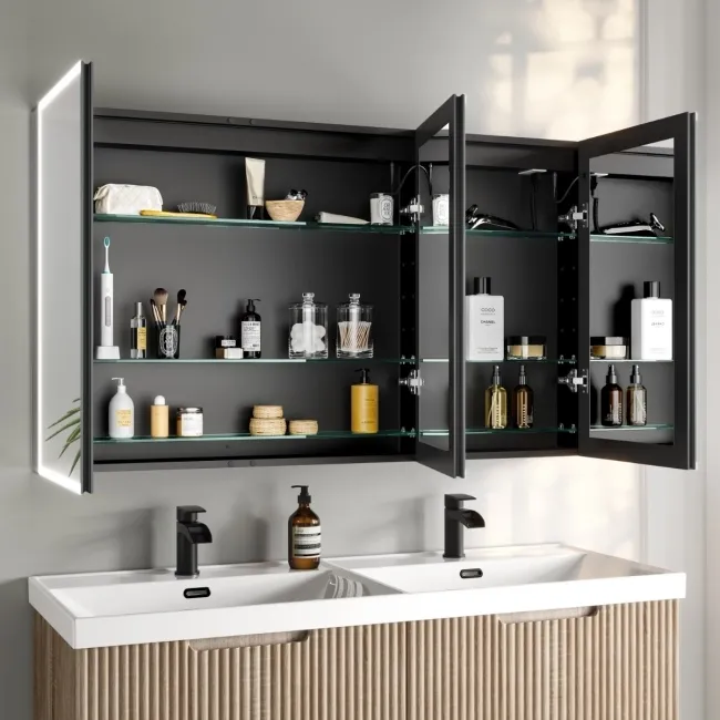 Esme Matt Black Illuminated LED Recessed Mirror Cabinet 700x1200mm