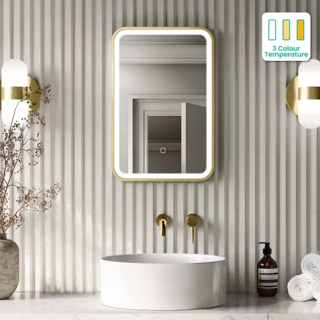 Mila Brushed Brass Illuminated LED Mirror 600x400mm