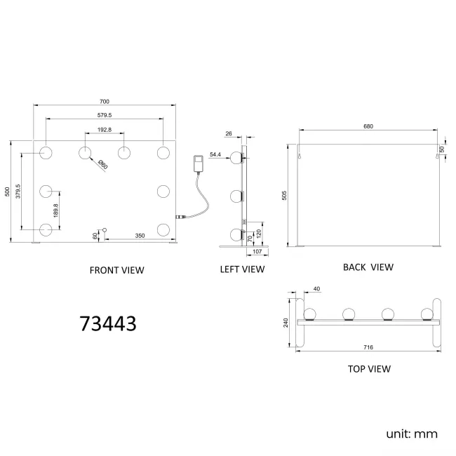 Alina Hollywood Mirror 500x700mm