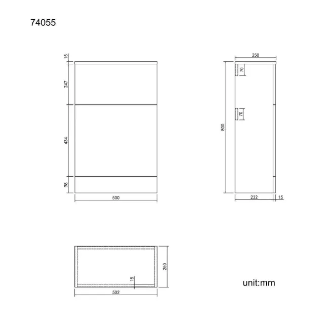 Austin Stone Grey Slimline Back To Wall Toilet Unit 500mm