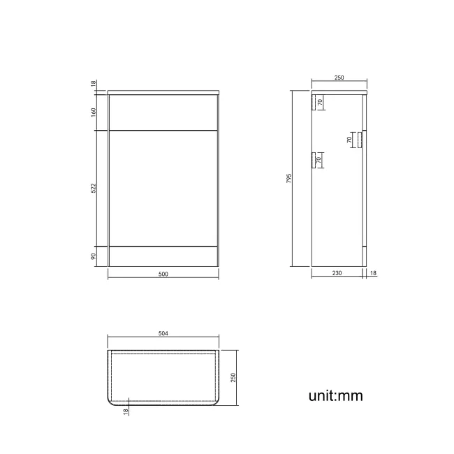 Midnight Green Slimline Back To Wall Toilet Unit 500mm