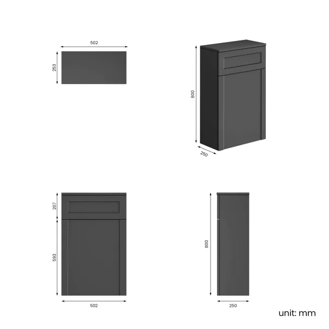 Milos Slate Grey Slimline Back To Wall Toilet Unit 500mm