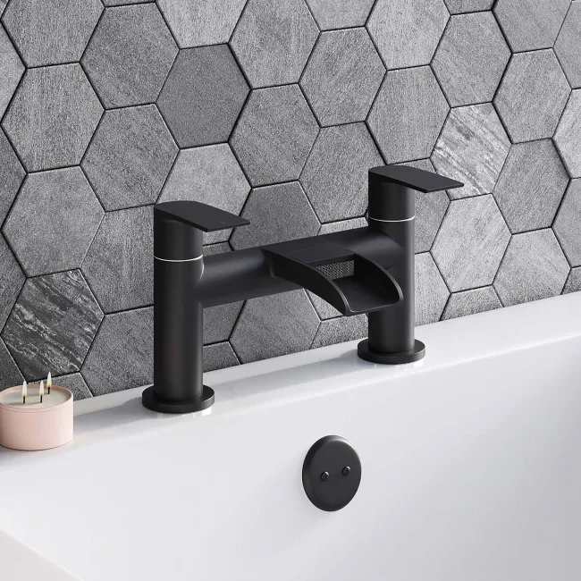 Eden Matt Black Waterfall Basin & Bath Mixer Tap Set