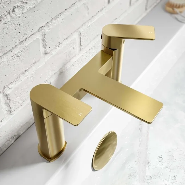Lune Brushed Brass Basin & Bath Mixer Tap Set