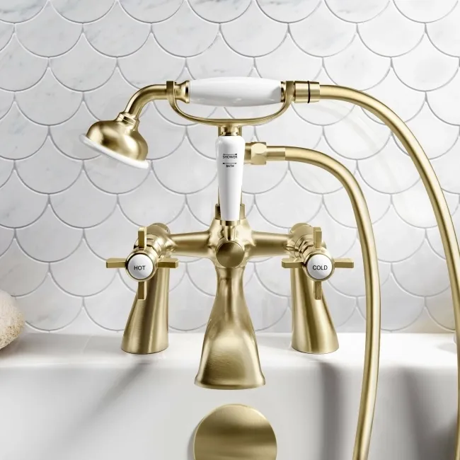 Nene Traditional Brushed Brass Basin & Bath Mixer Tap Set