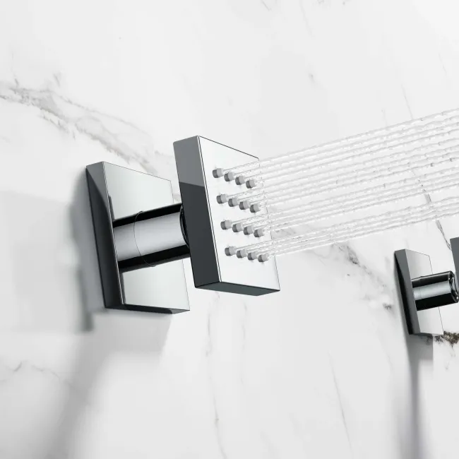 Galway Premium Chrome Square Thermostatic Set - 200mm Head, Hand Shower & Body Jets