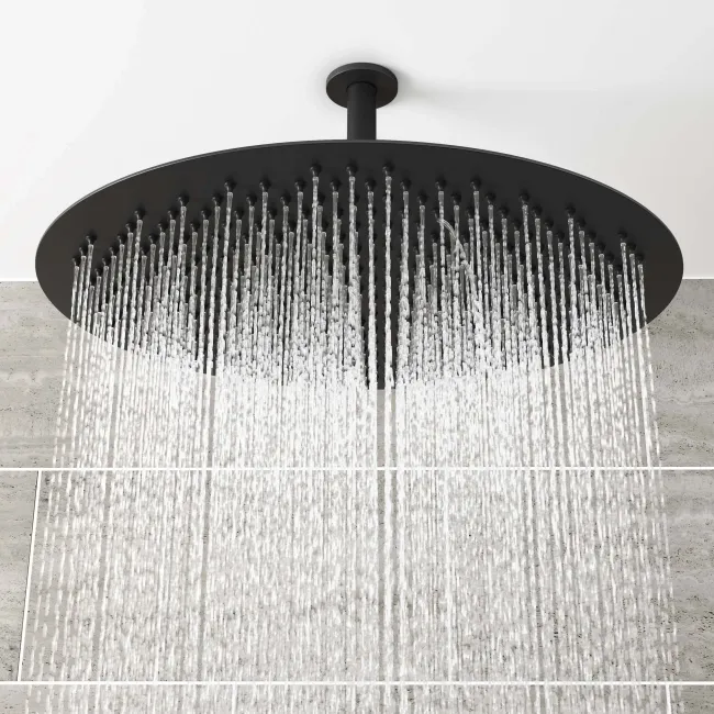 Ballina Premium Ceiling Matt Black Round Thermostatic Shower Set - 400mm Head