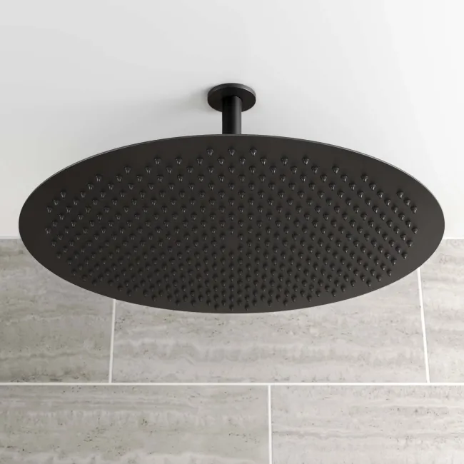 Ballina Premium Ceiling Matt Black Round Thermostatic Shower Set - 400mm Head & Hand Shower