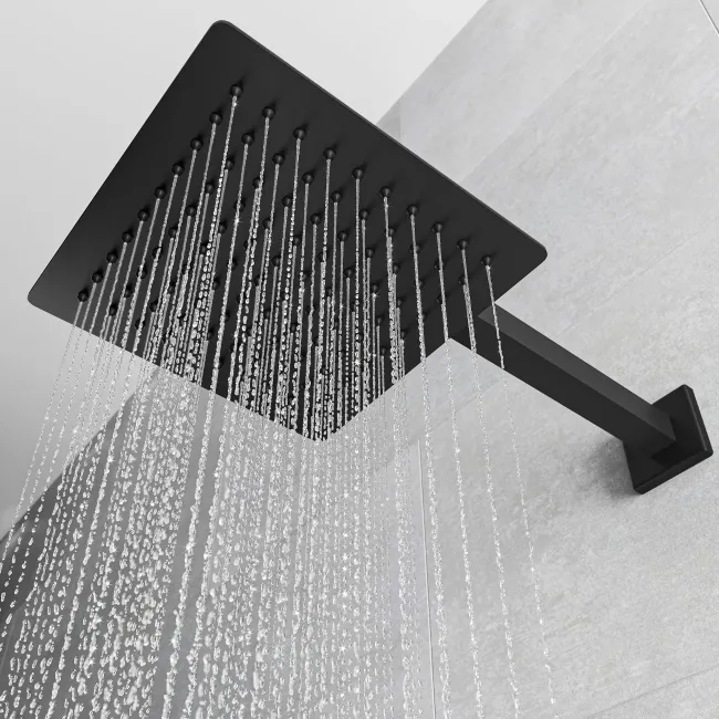 Galway Premium Matt Black Square Thermostatic Shower Set - 200mm Head & Hand Shower