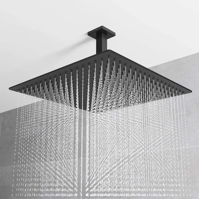 Galway Premium Ceiling Matt Black Square Thermostatic Shower Set - 400mm Head & Hand Shower