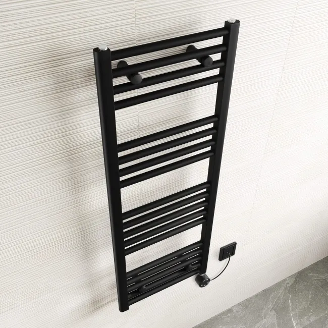 Naples Electric Premium Matt Black Straight Heated Towel Rail 1200x450mm