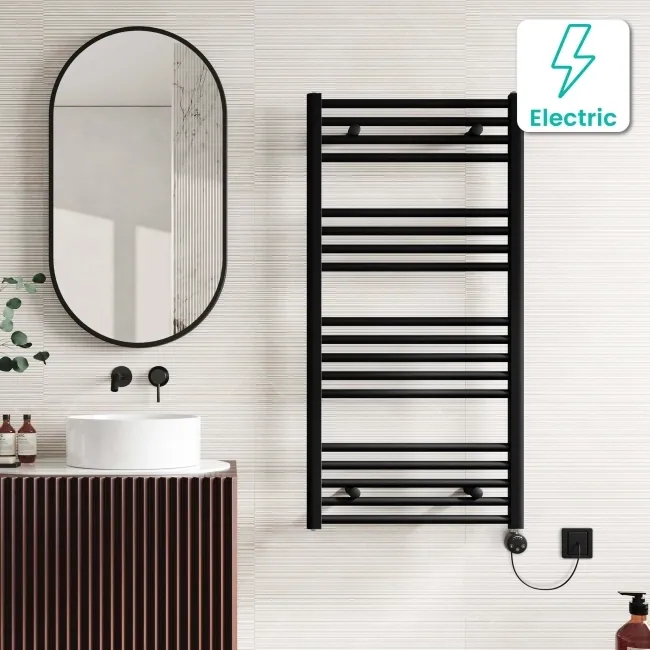 Naples Electric Premium Matt Black Straight Heated Towel Rail 1200x600mm