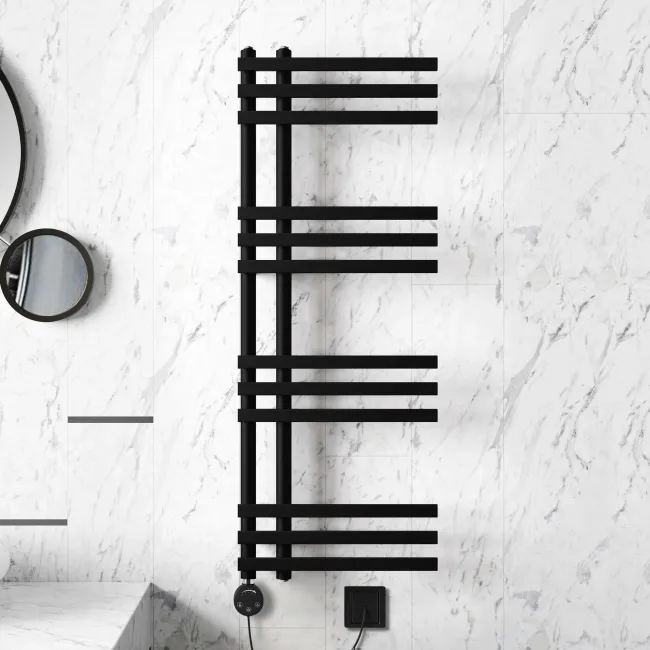 Madrid Electric Matt Black Designer Heated Towel Rail 1200x450mm